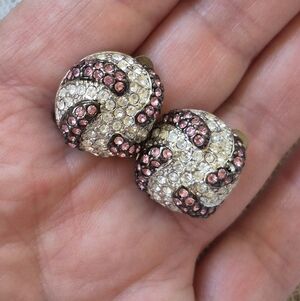 Vintage Pink and Clear Rhinestone Clipon Earrings